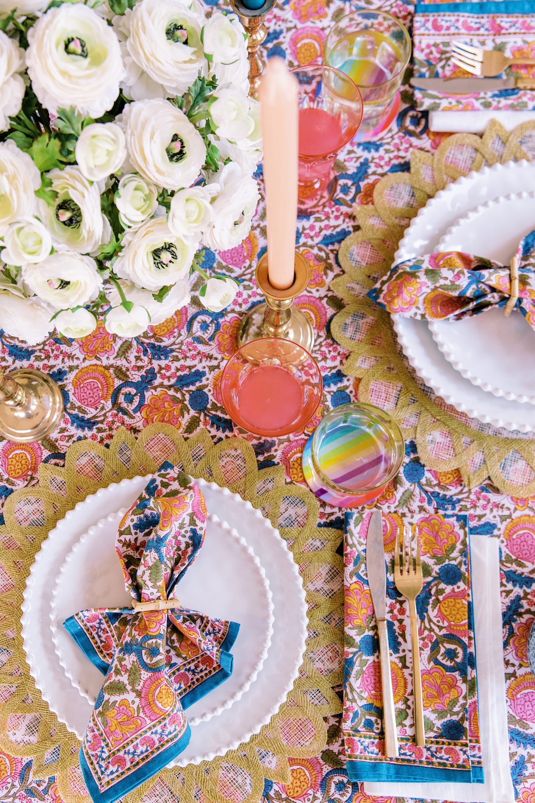 brightly colored place settings for summer table