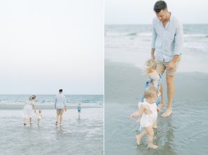 family walks on beach during Sullivans Island family session