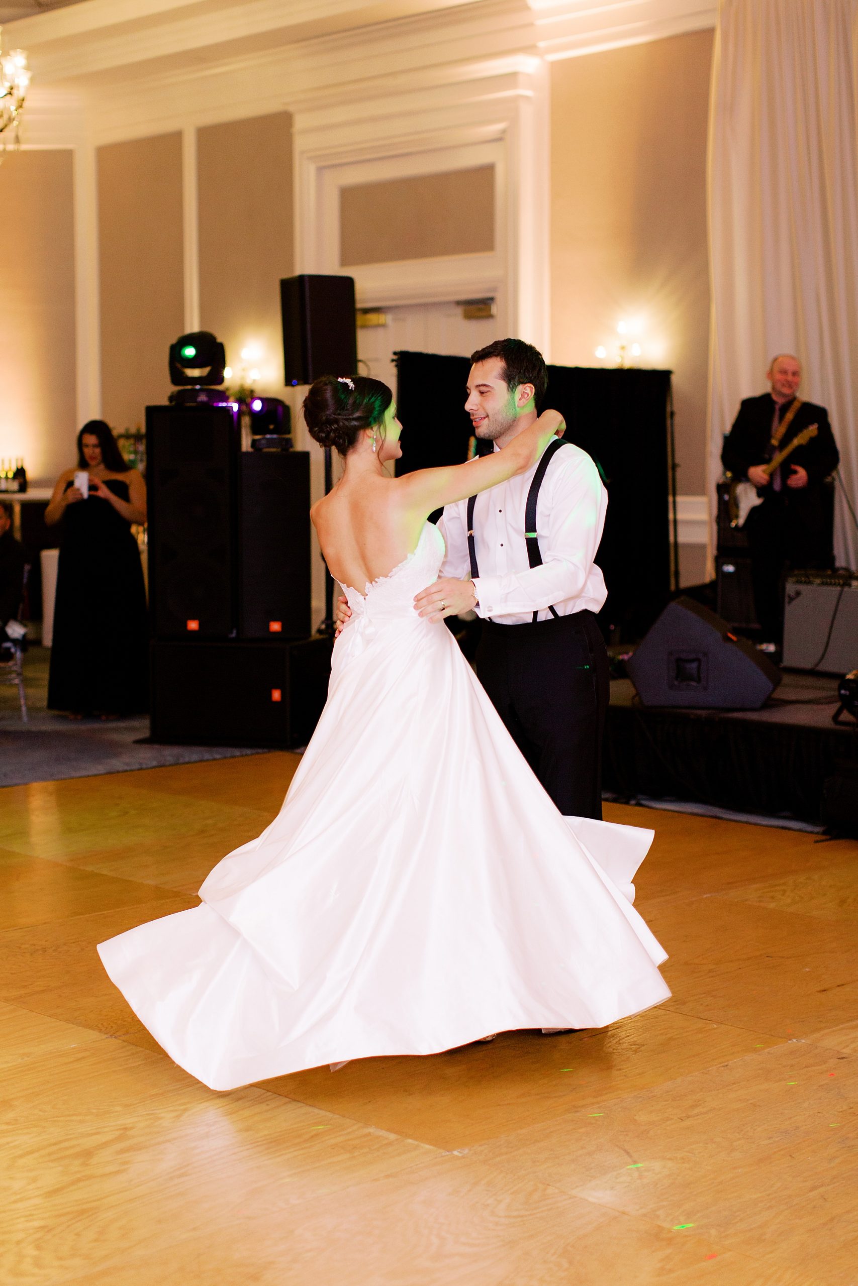 bride and groom dance during NC wedding reception
