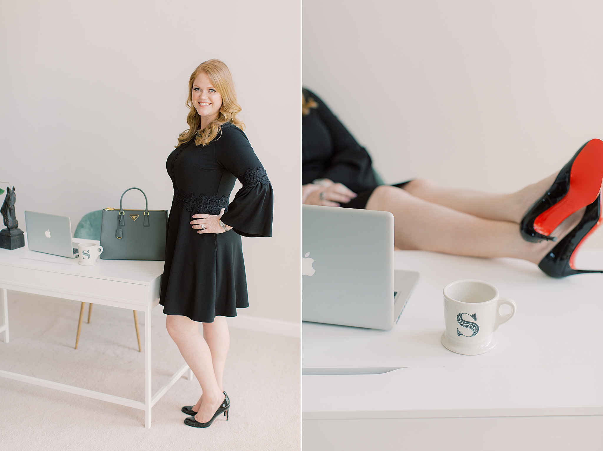 Charlotte branding photographer captures wedding planner by desk