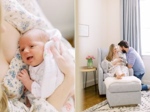 parents cuddle with baby girl in Charlotte NC nursery
