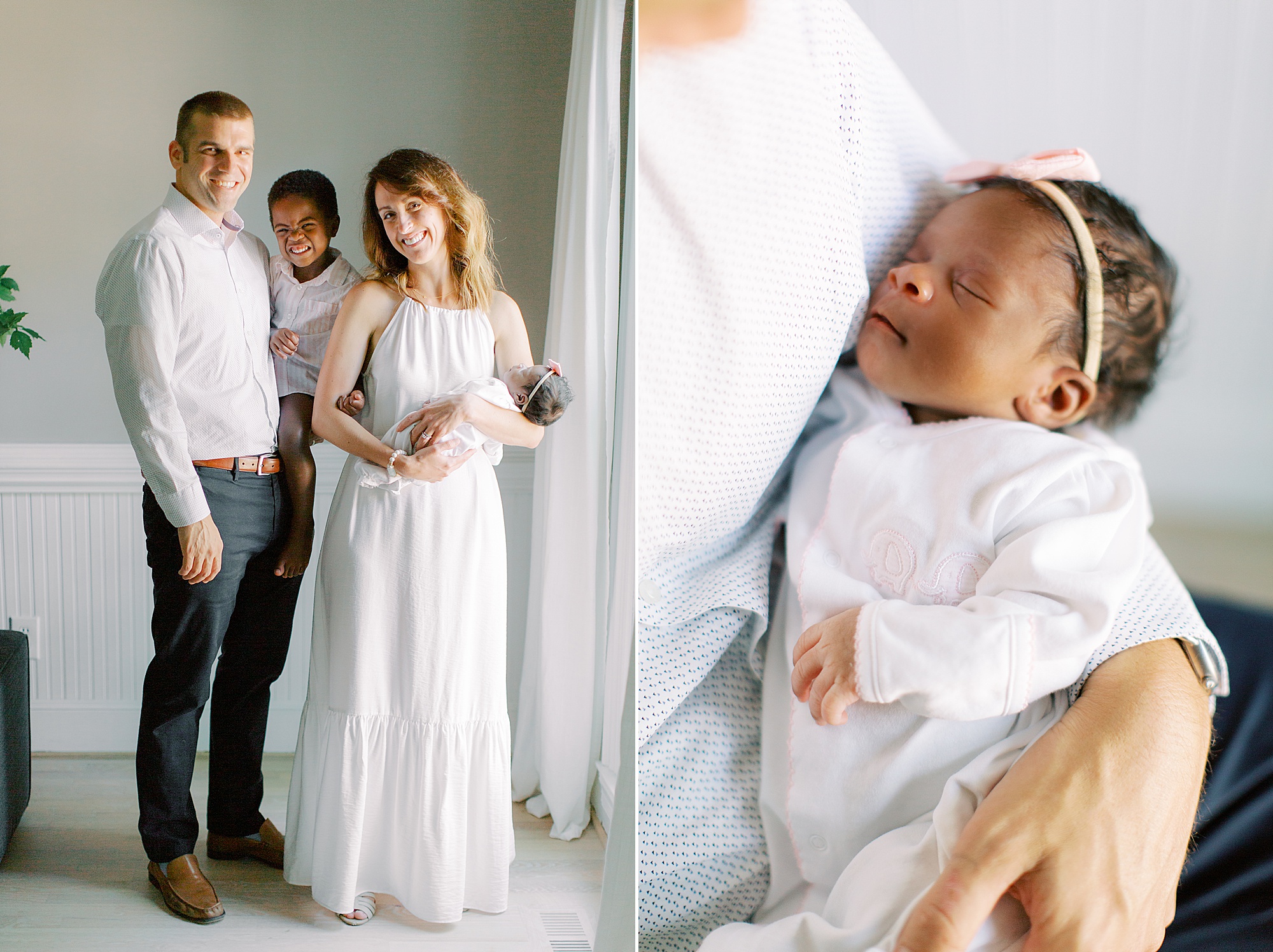 family holds baby girl during newborn photos at home