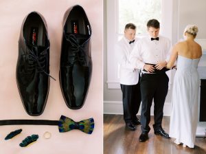 groom prepares for NC wedding day with family