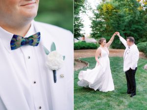 groom twirls bride during wedding photos at VanLandingham Estate