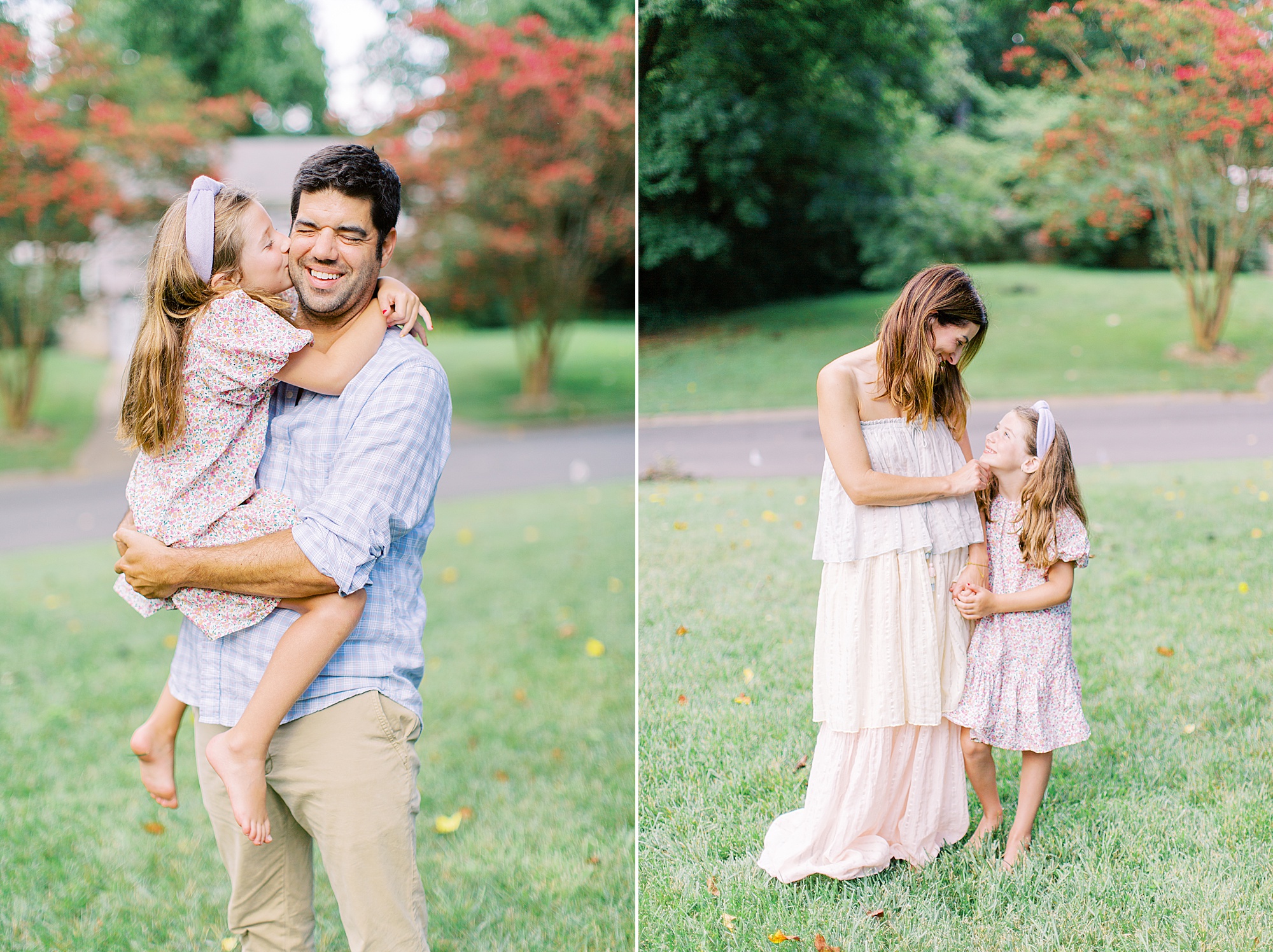 mom and dad hug daughter during Charlotte family photos
