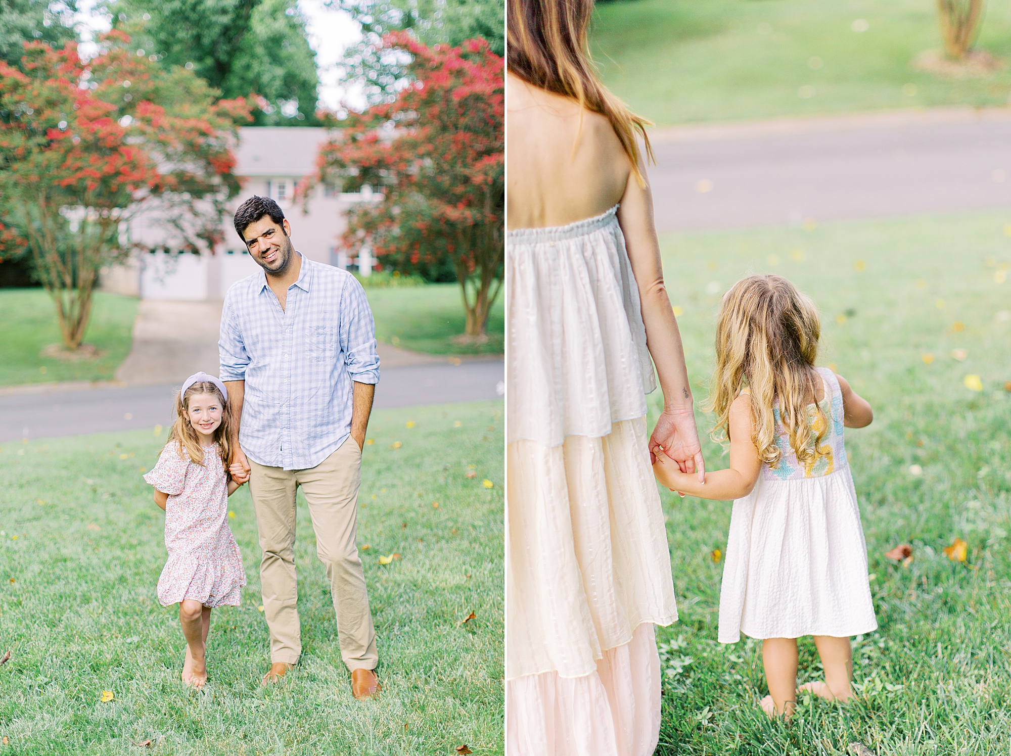 parents hold hands with daughters during Charlotte family session