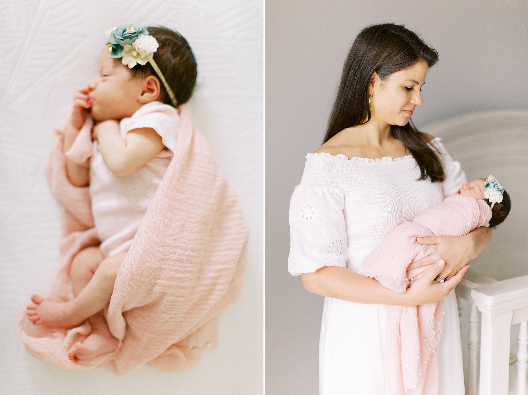 mom holds daughter during newborn photos with Charlotte Newborn Photographer Demi Mabry