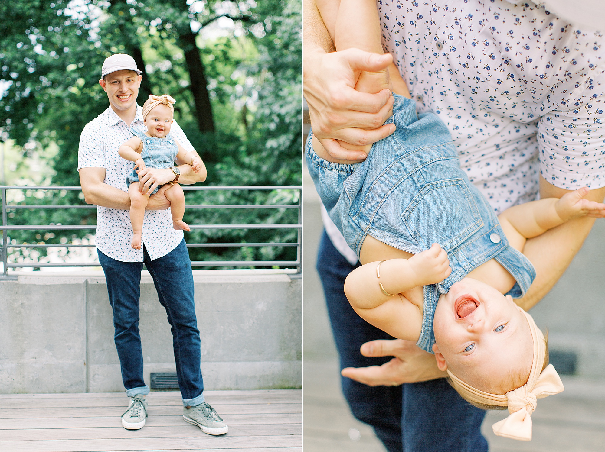 dad plays with daughter during Ponce City Market family photos