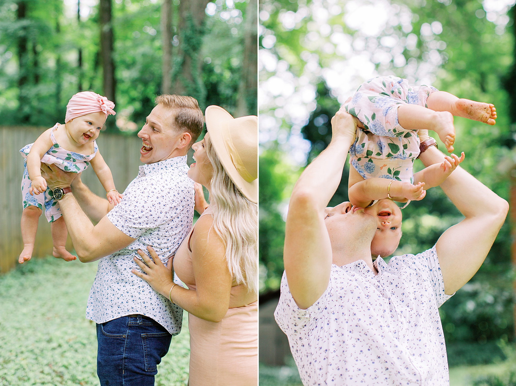 dad plays with daughter in backyard during Atlanta family photos