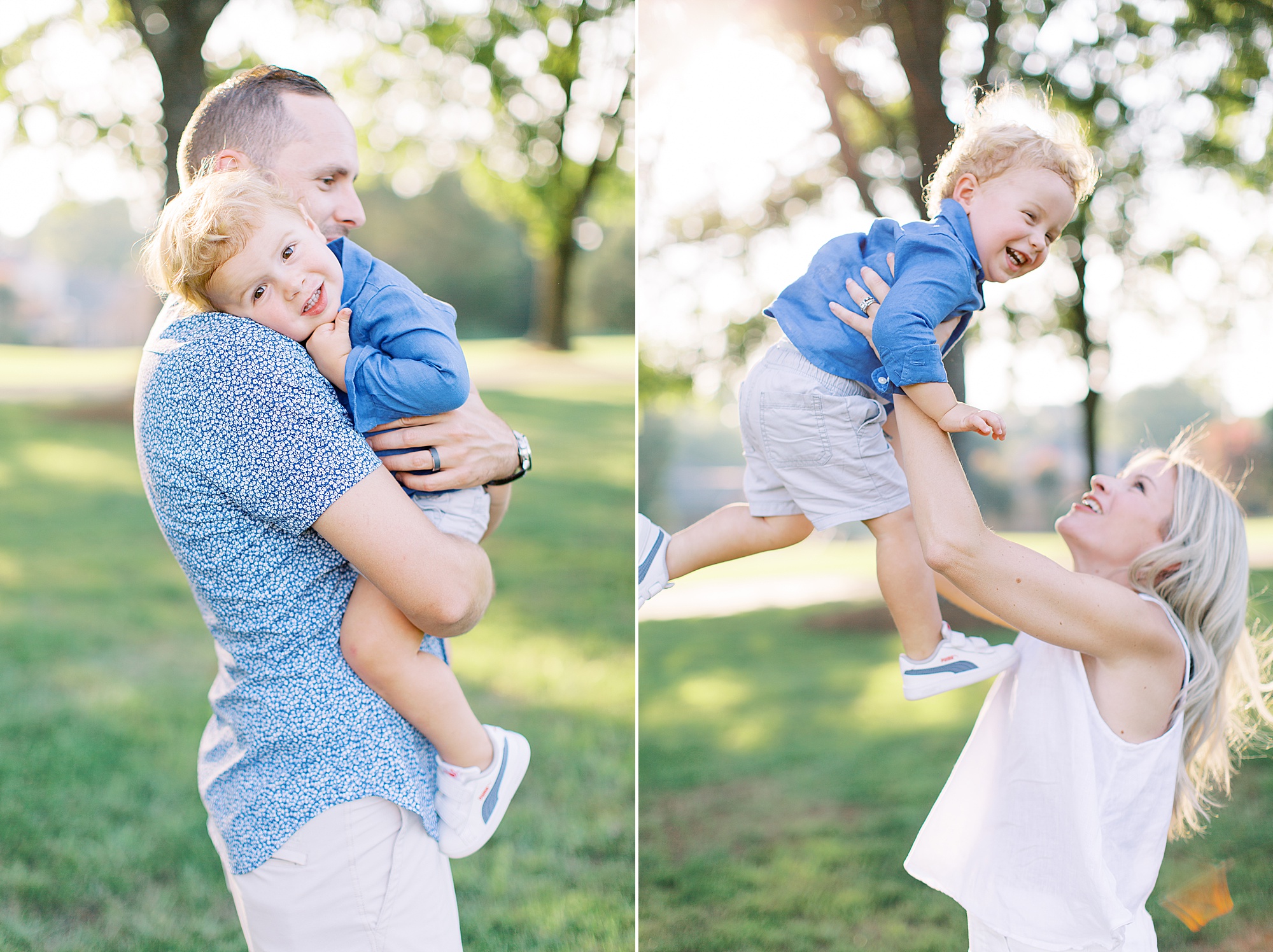 parents play with son during Charlotte NC family photos