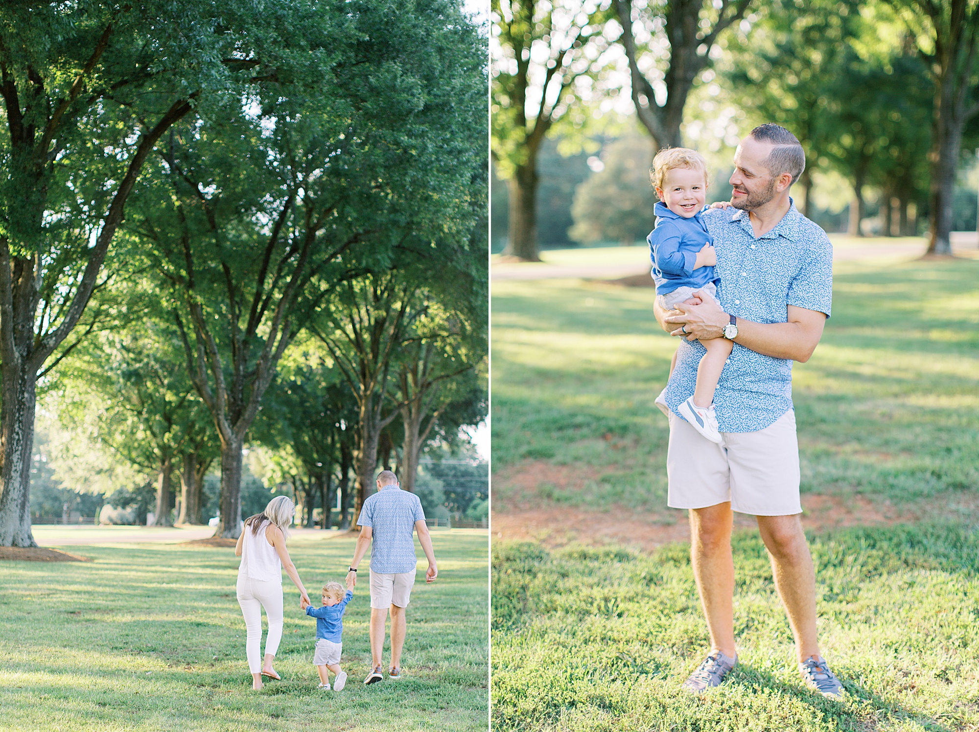 dad poses with son during Cabarrus Country Club family portraits