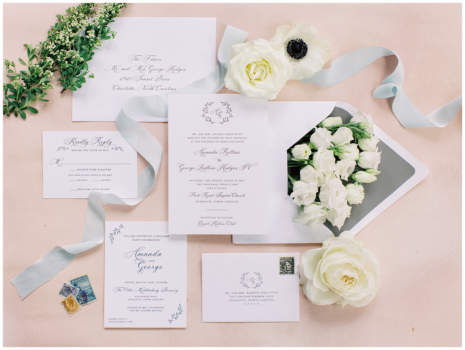 stationery suite for Charlotte NC wedding day