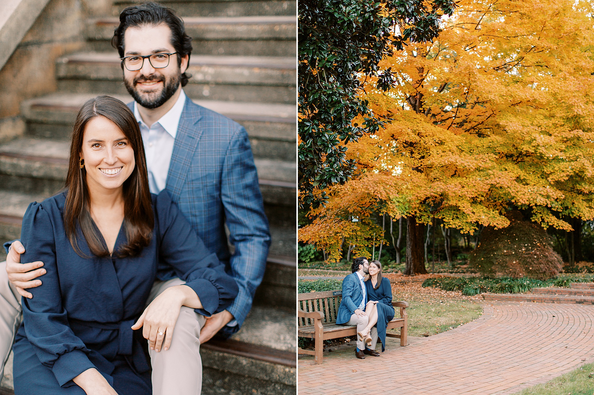 fall engagement portraits on the steps of the Mint Museum