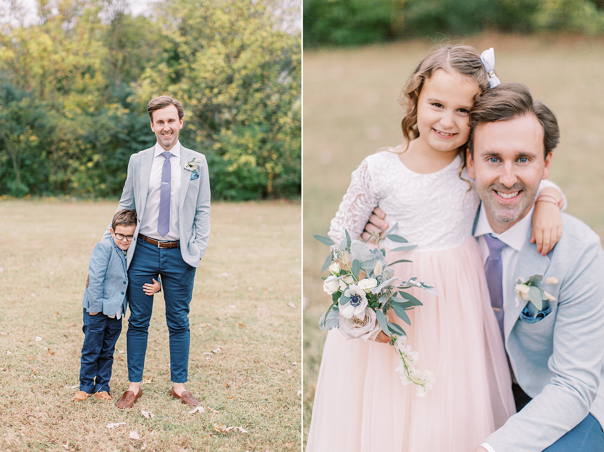 dad poses with two children during Charlotte family photos