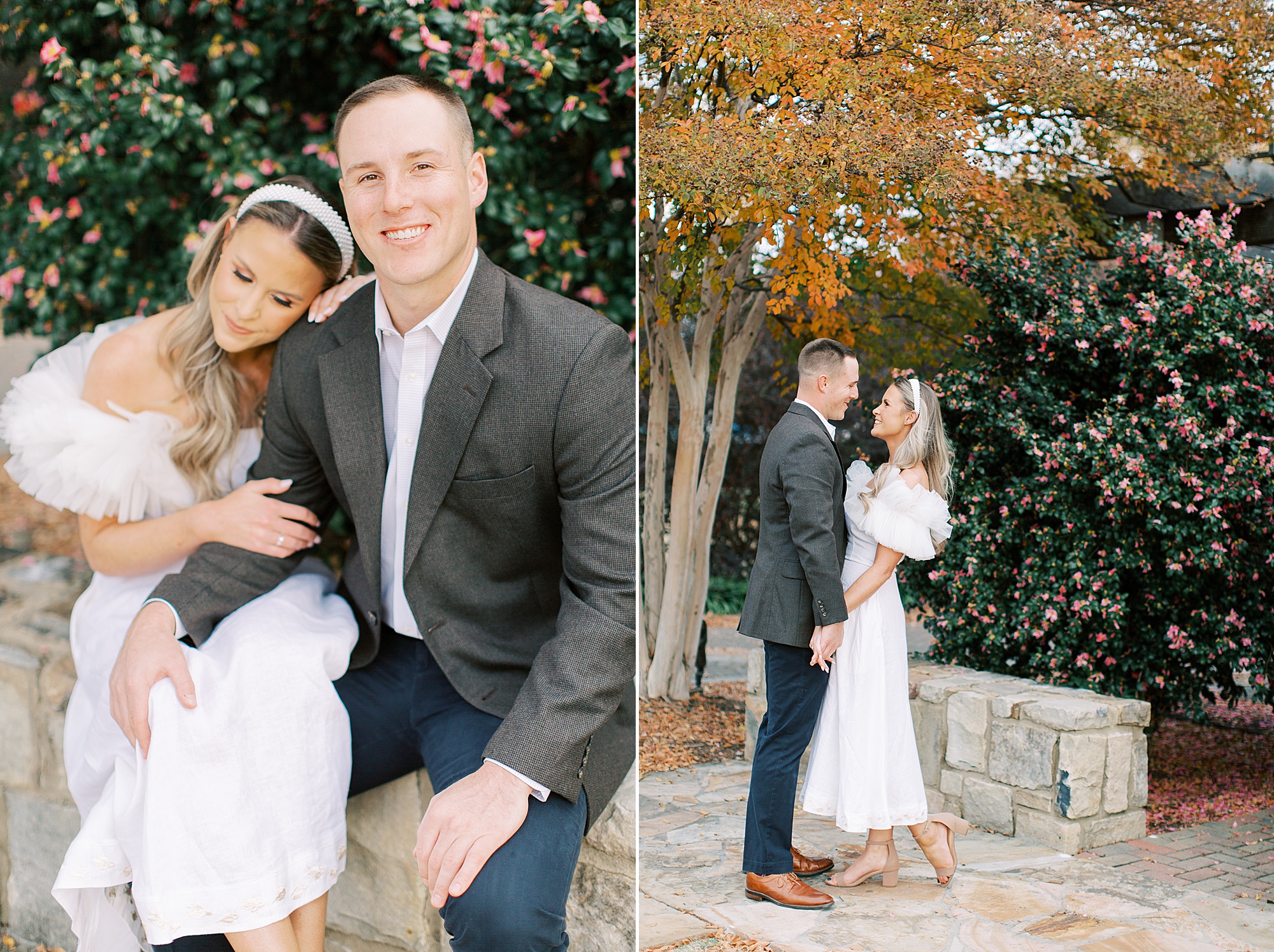 fall Midtown Park engagement session for woman in white Confete dress