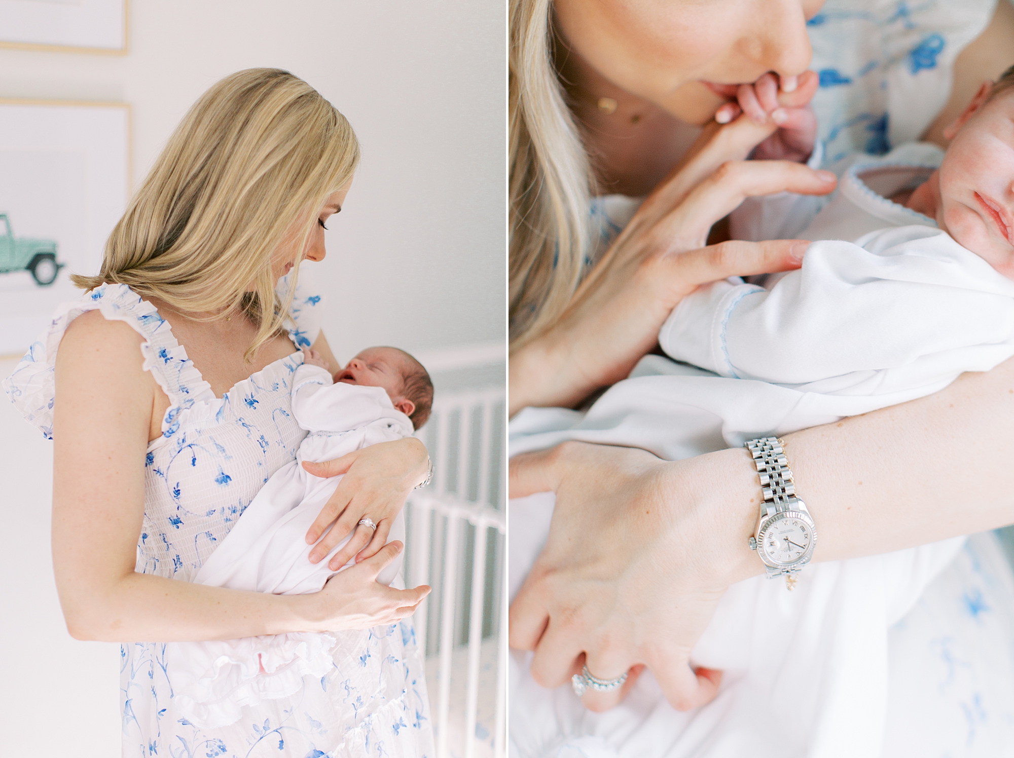 mom holds new son in nursery during lifestyle newborn session
