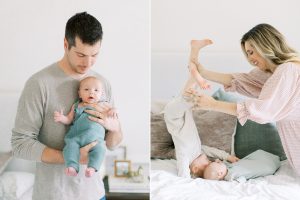 mom plays with daughter while dad holds son