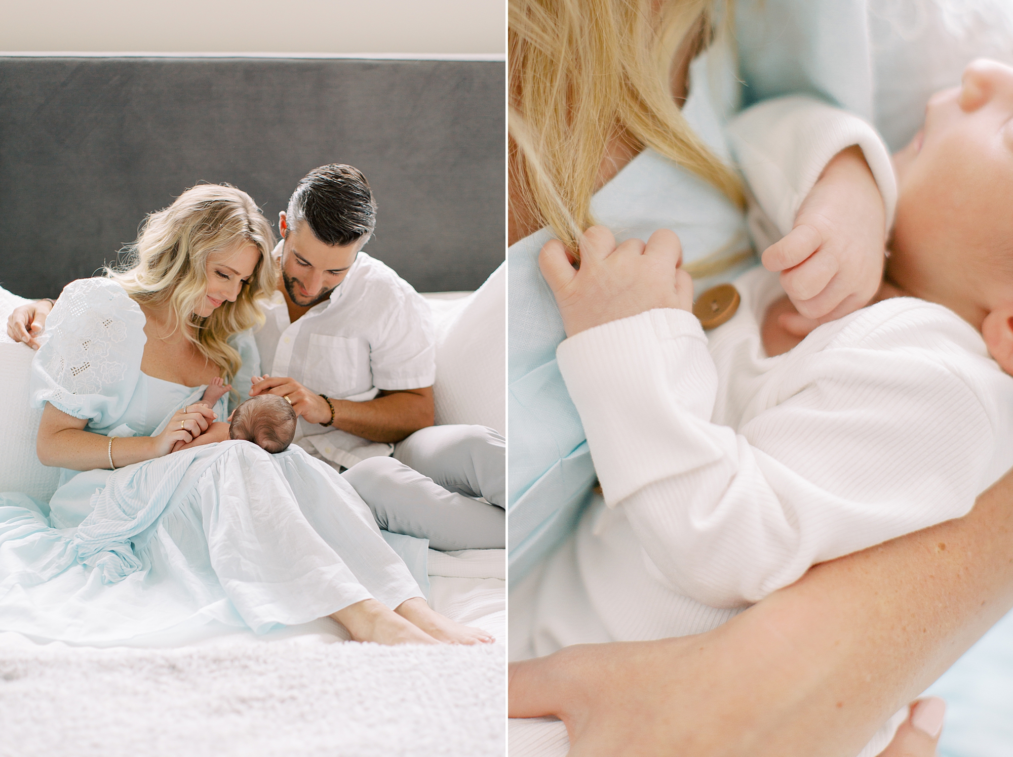 parents play with son during Charlotte lifestyle newborn session at home