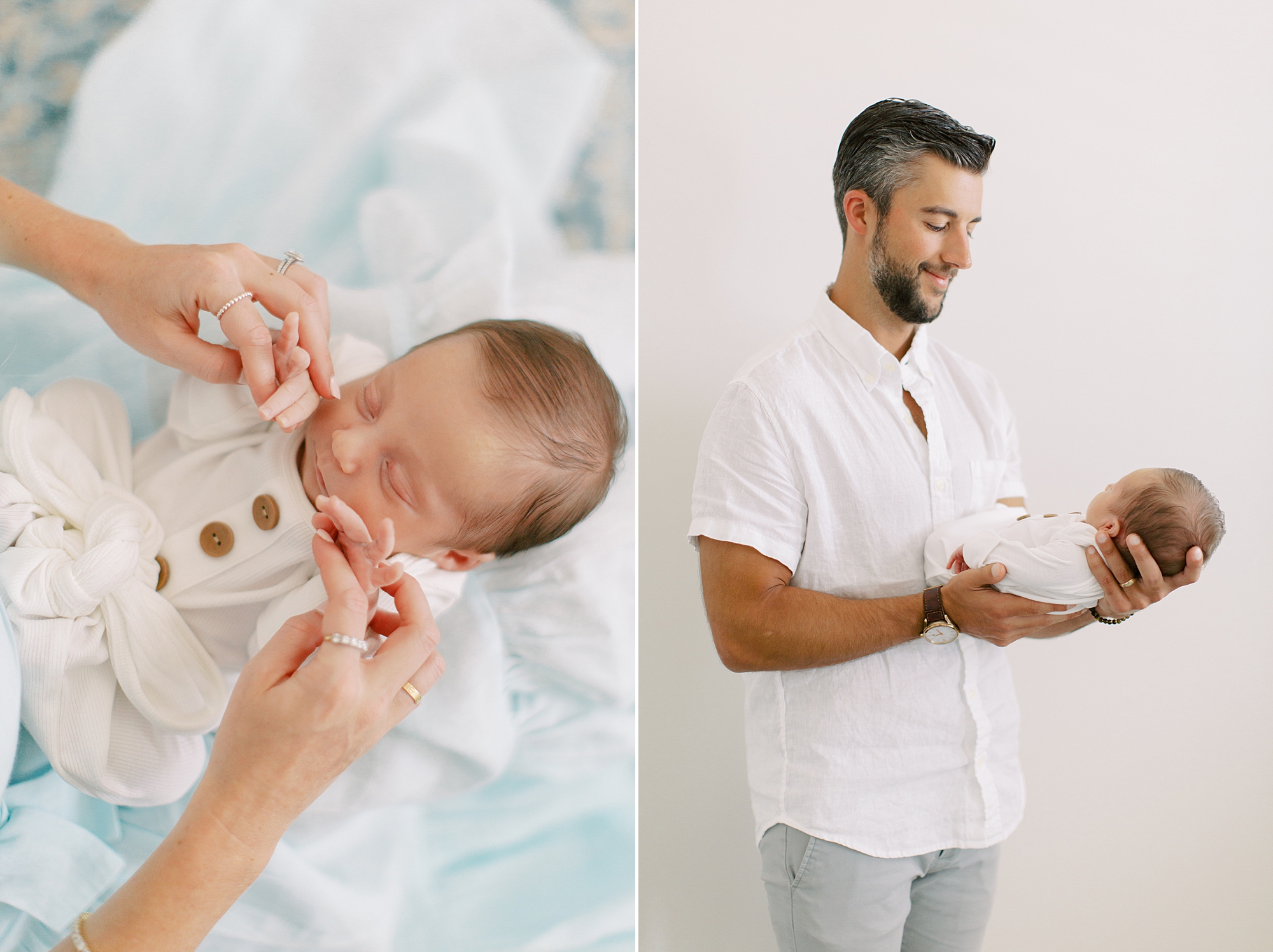 dad holds son during Charlotte lifestyle newborn session