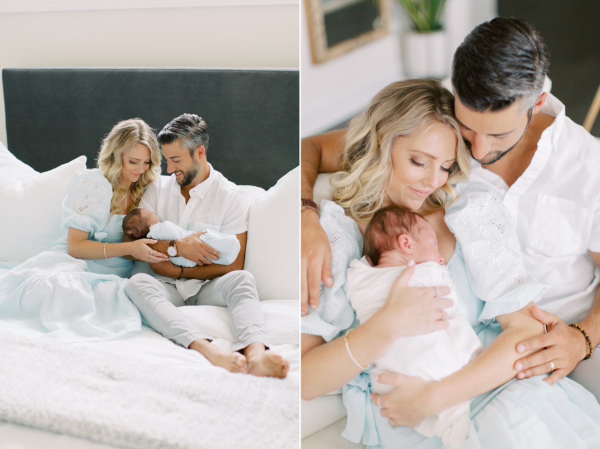 new parents snuggle with son during Charlotte lifestyle newborn session
