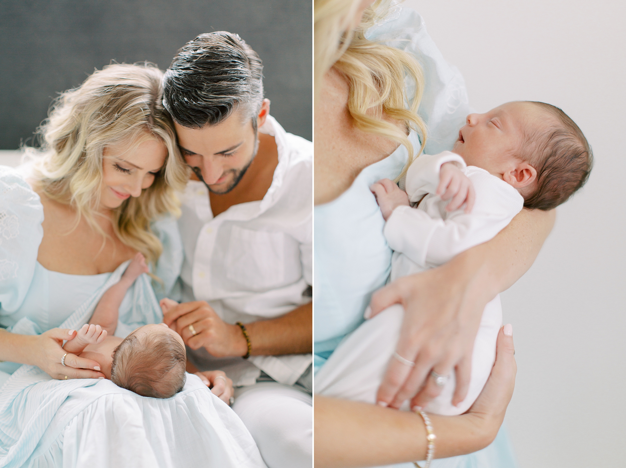 parents hold new baby boy during Charlotte lifestyle newborn session