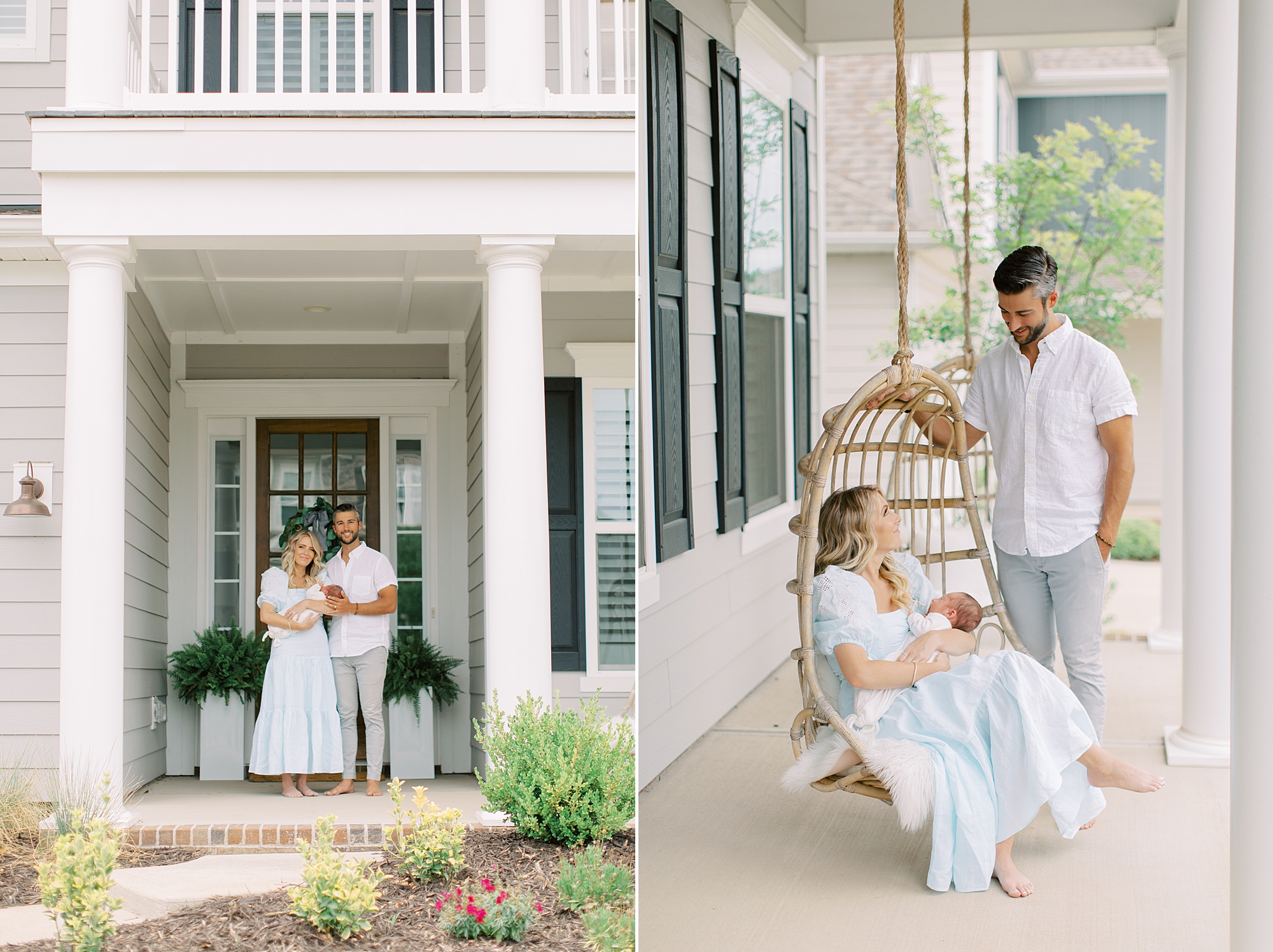 parents sit on front porch with baby boy