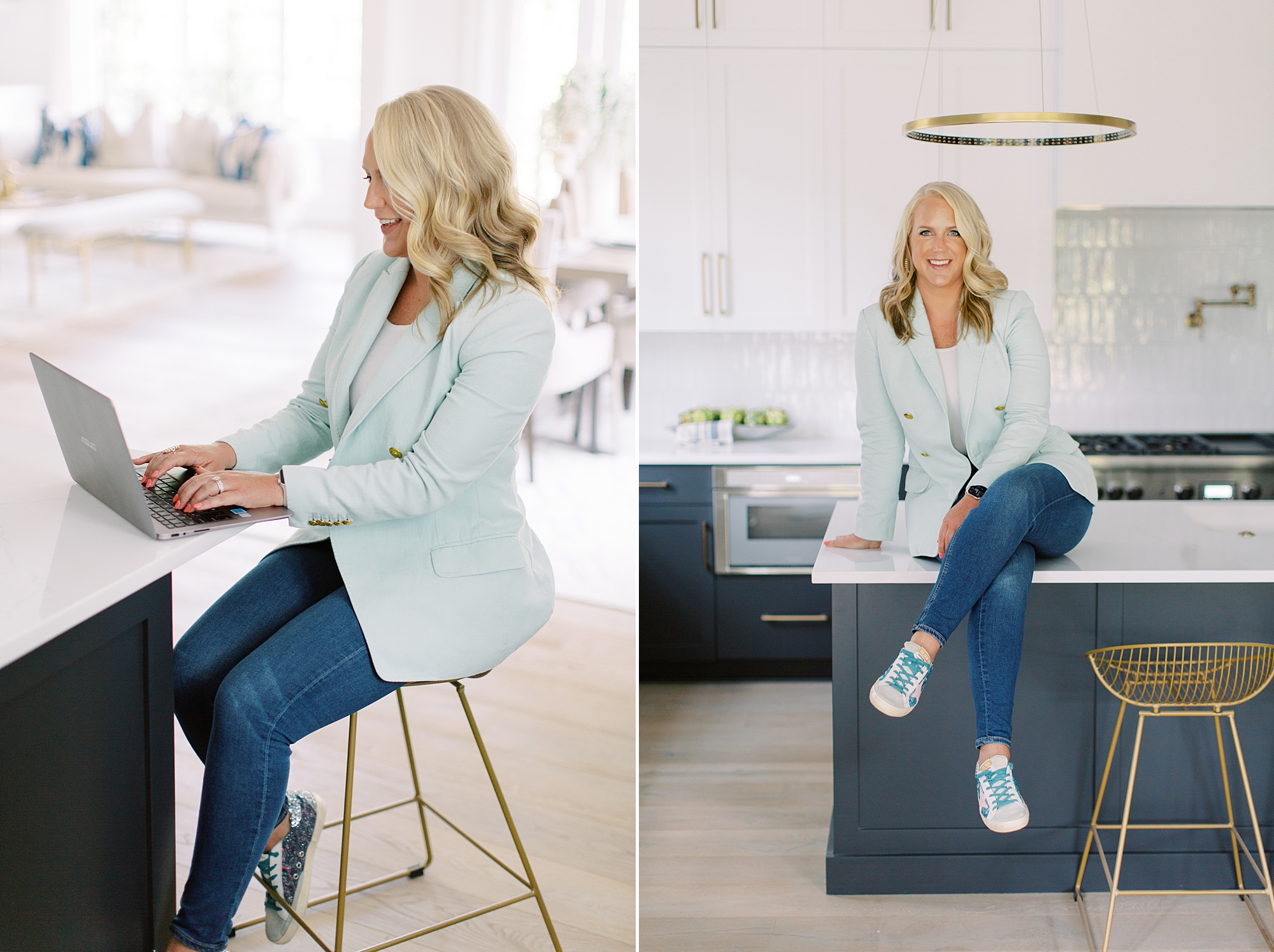 woman works in new home during branding portraits