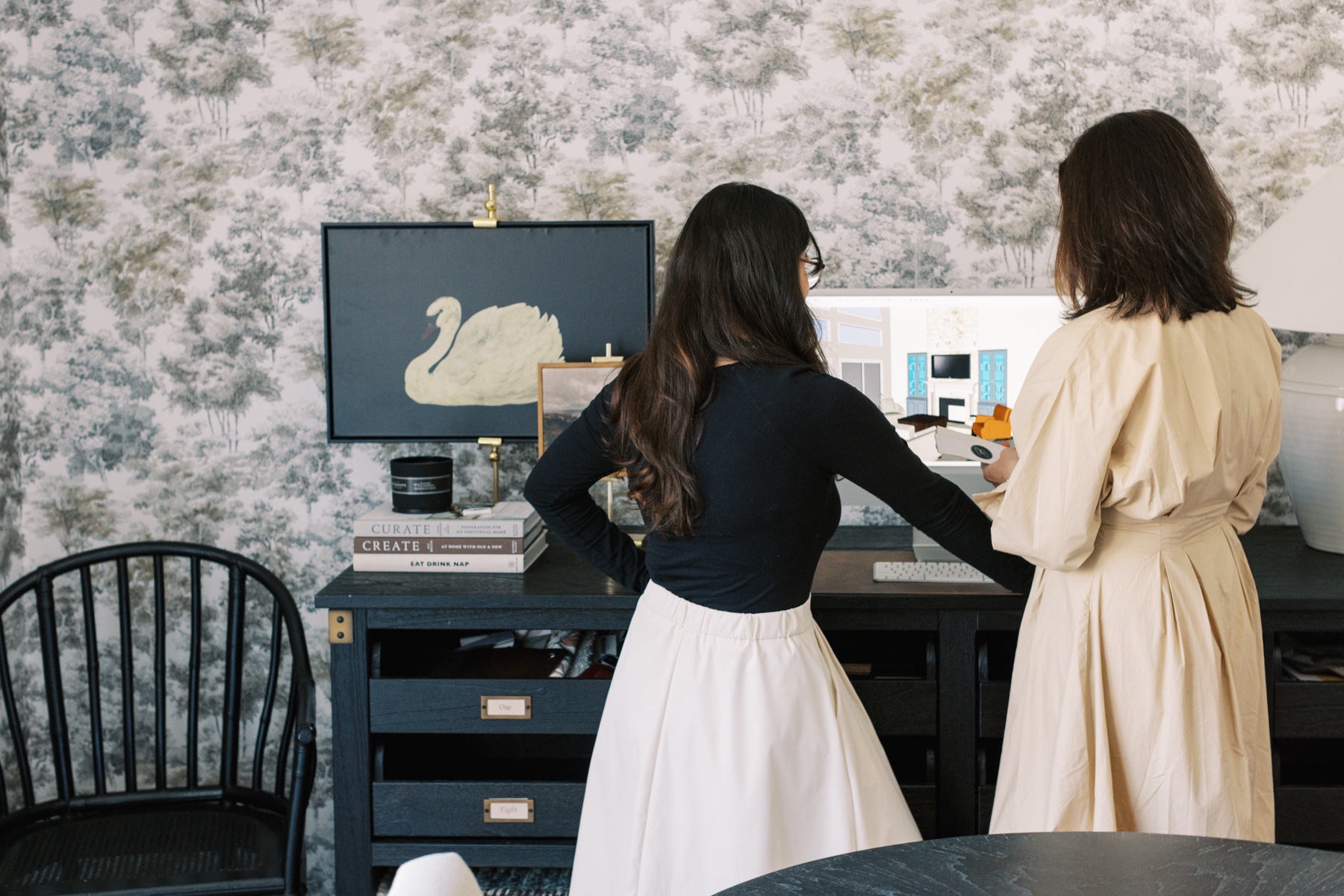 Interior designer branding session in new office space 