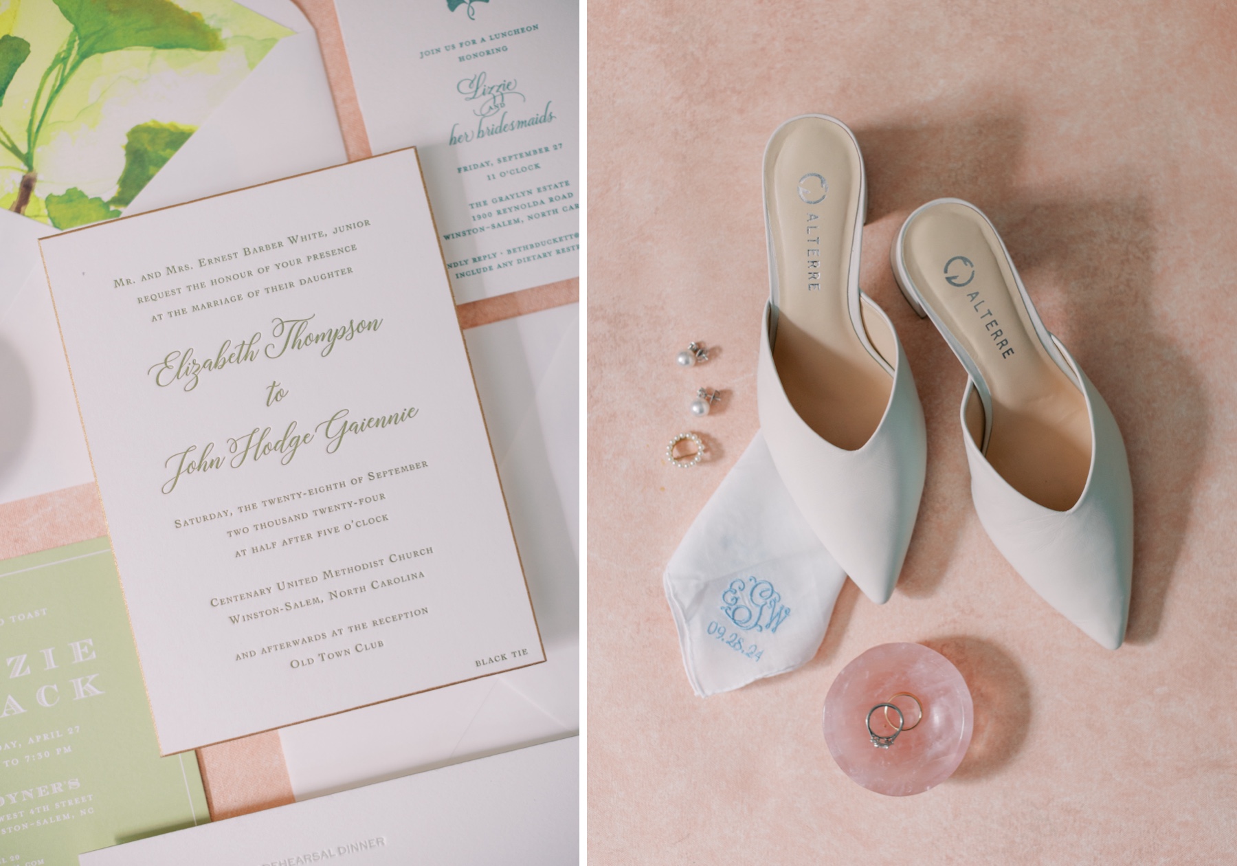 Wedding invitation and bridal shoes