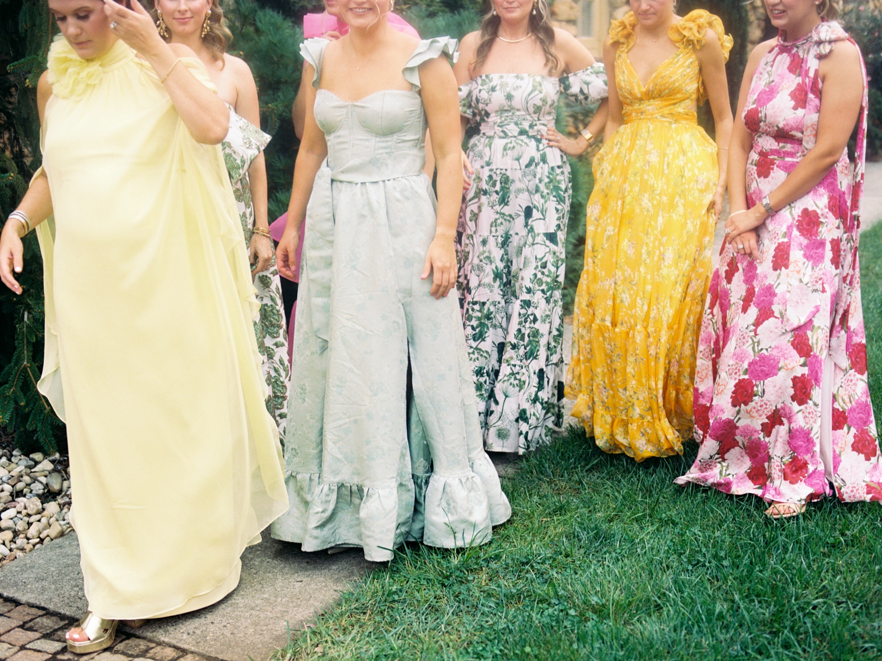 Spring bridesmaids dresses in different colors, styles, and patterns 
