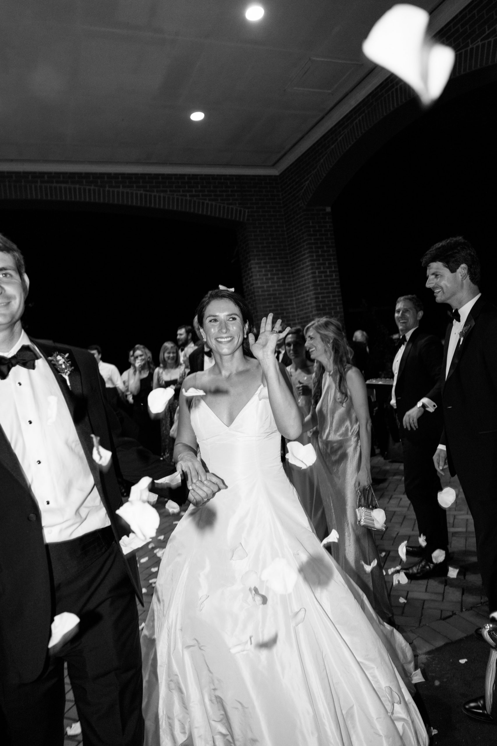 newlyweds exit wedding reception 